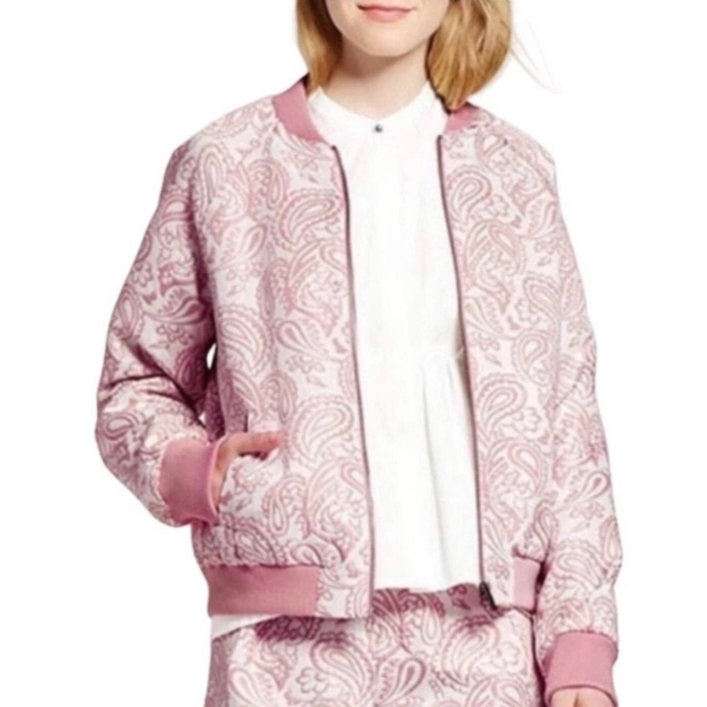 Victoria Beckham x Target Bomber Jacket Womens Medium Pink Paisley Jacquard